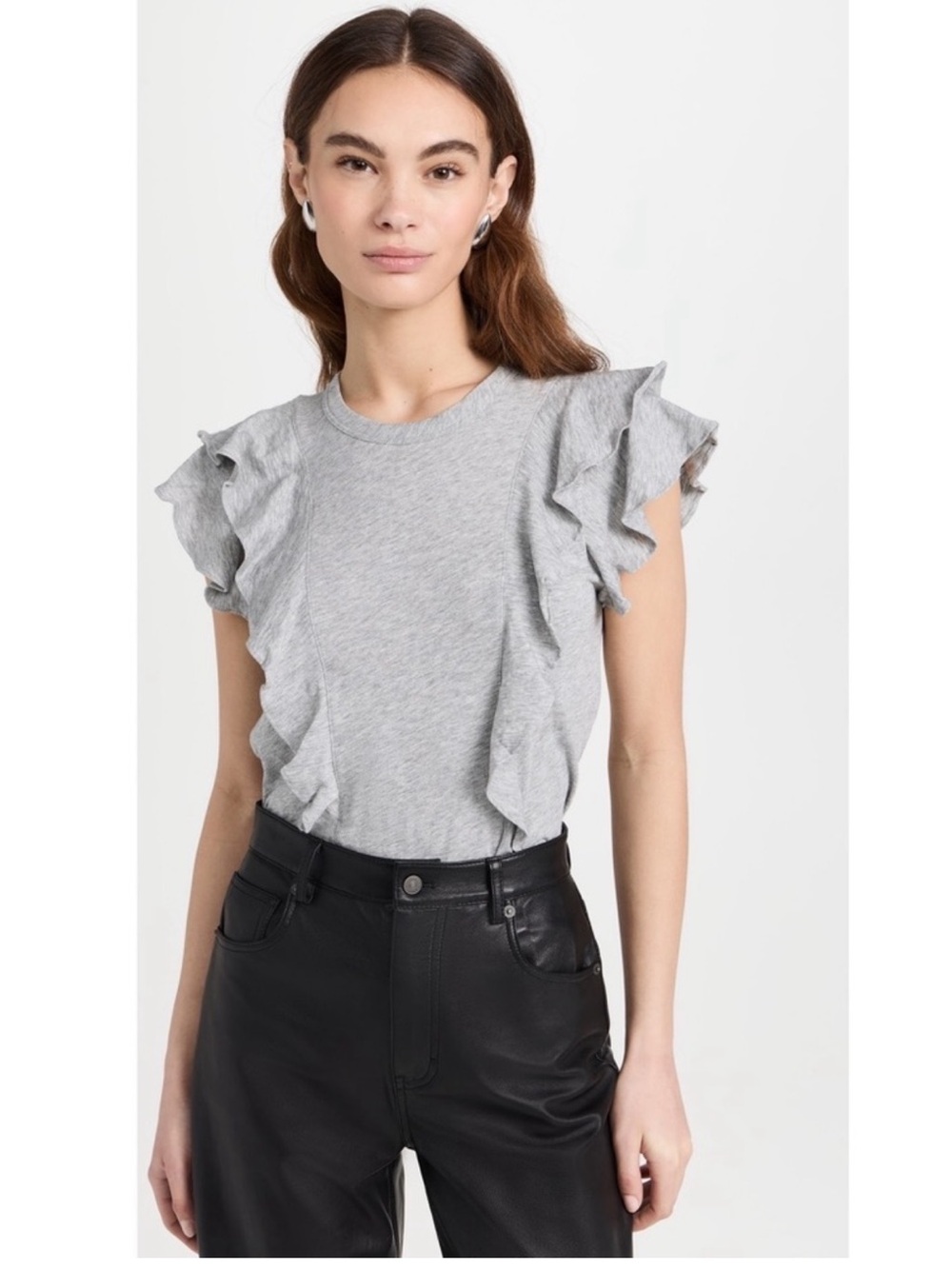 Veronica Beard Jeans Bea Short Sleeve Ruffle Tee in HeatherGrey